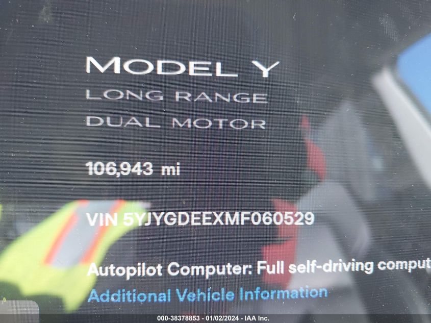 5YJYGDEEXMF060529 2021 Tesla Model Y Long Range Dual Motor All-Wheel Drive