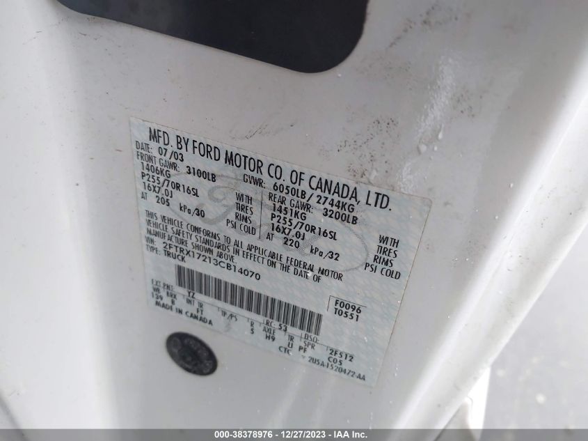 2FTRX17213CB14070 2003 Ford F-150 Xl/Xlt