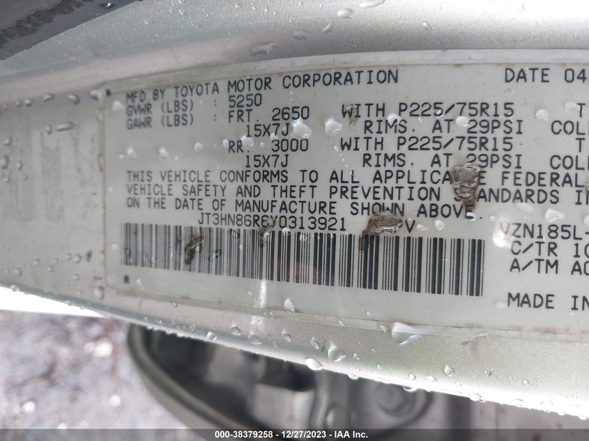 JT3HN86R6Y0313921 2000 Toyota 4Runner Sr5 V6