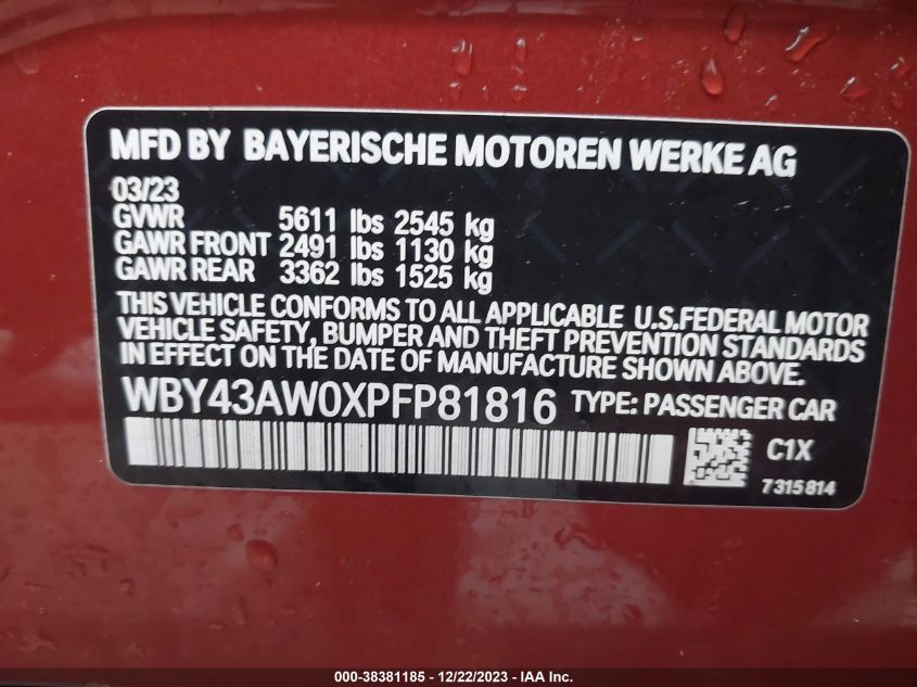 WBY43AW0XPFP81816 2023 BMW I4 Edrive35