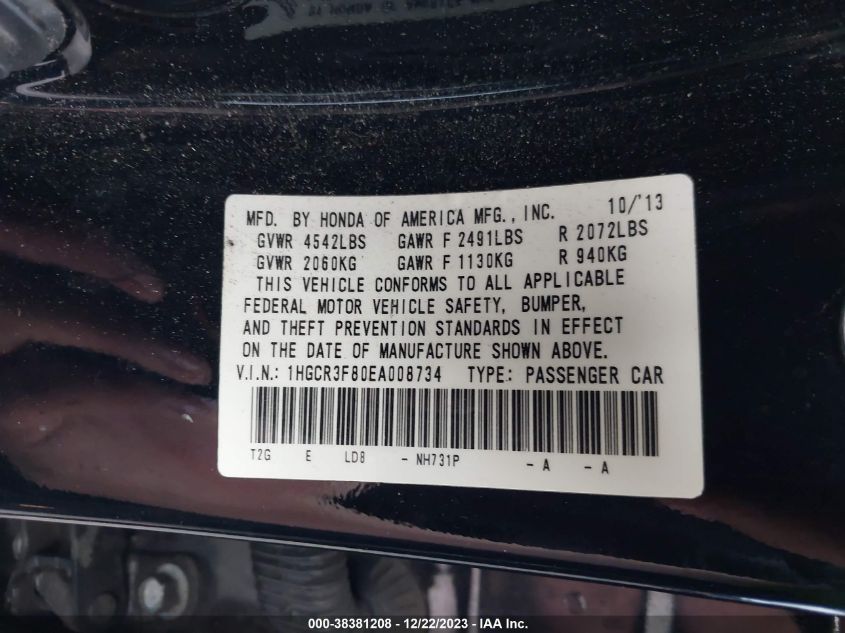 1HGCR3F80EA008734 2014 Honda Accord Ex-L V-6