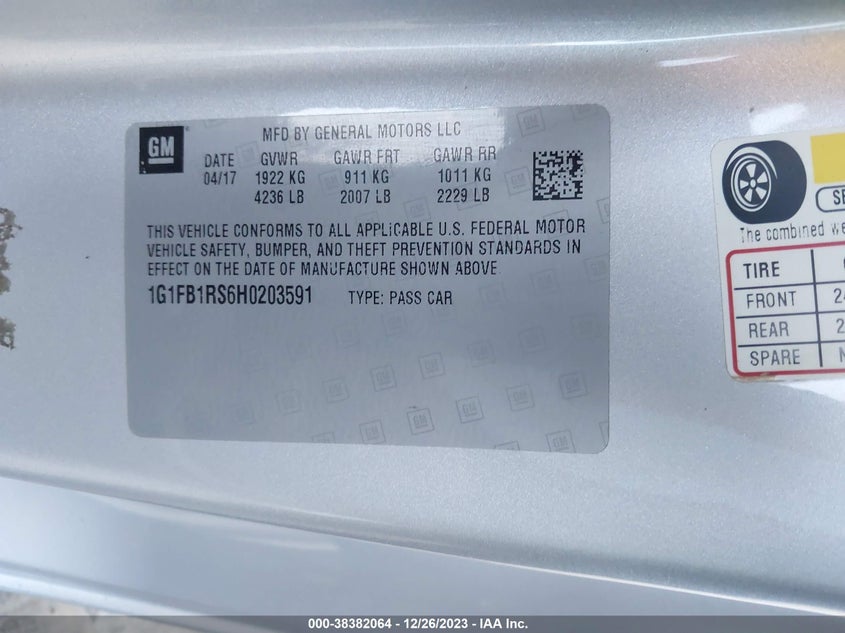 2017 CHEVROLET CAMARO 1LT 1G1FB1RS6H0203591