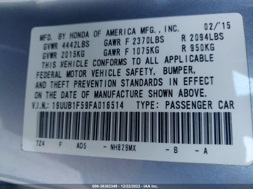 19UUB1F59FA016514 2015 Acura Tlx Tech