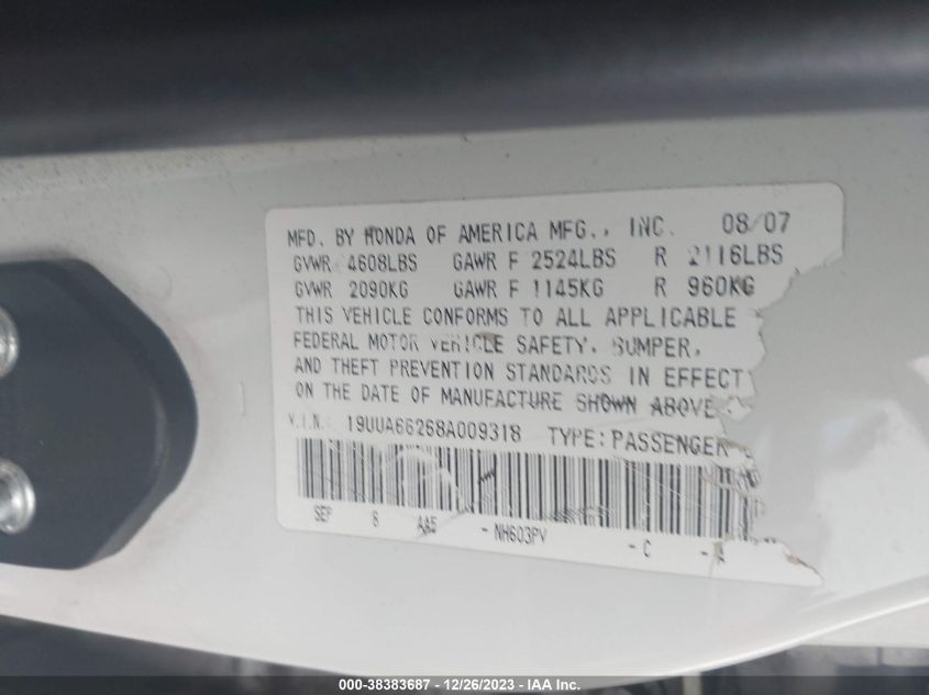 19UUA66268A009318 2008 Acura Tl 3.2