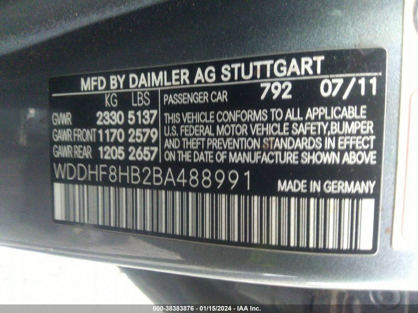 WDDHF8HB2BA488991 2011 Mercedes-Benz E 350 4Matic