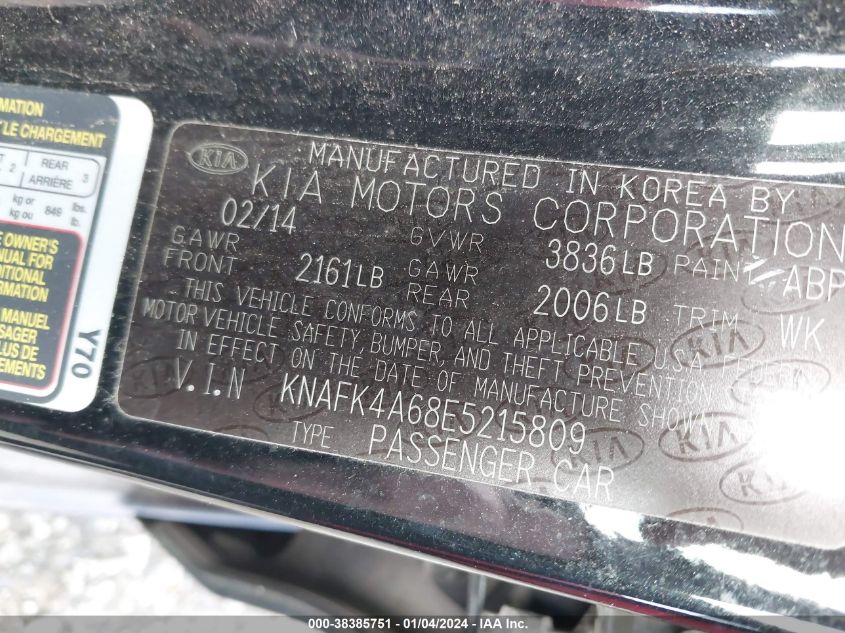 KNAFK4A68E5215809 2014 Kia Forte Lx