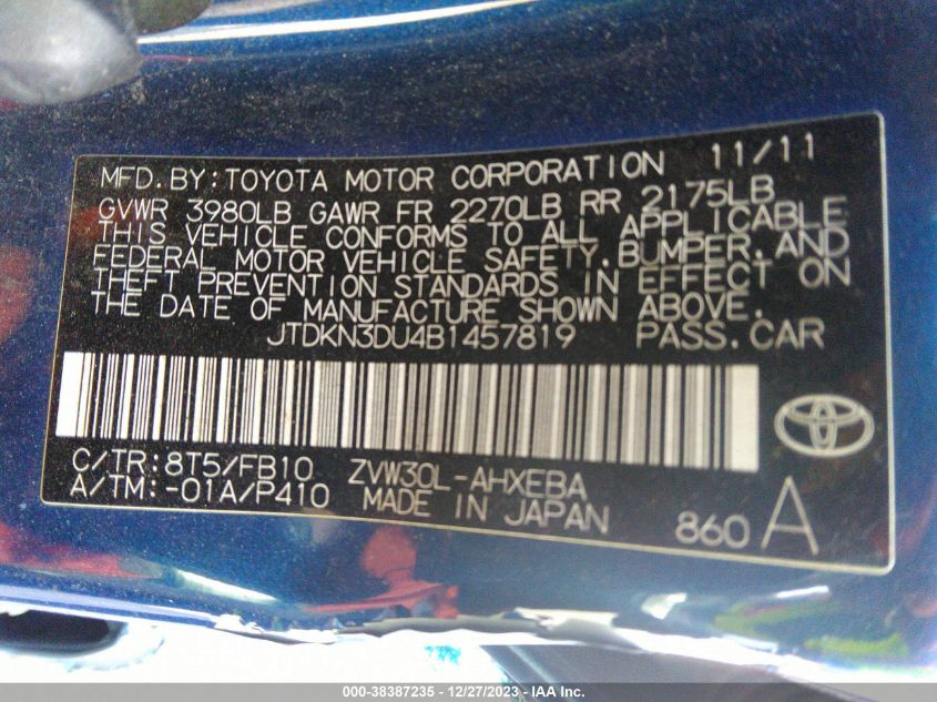 JTDKN3DU4B1457819 2011 Toyota Prius Two