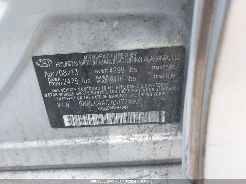 5NPEC4AC7DH724905 2013 Hyundai Sonata Se