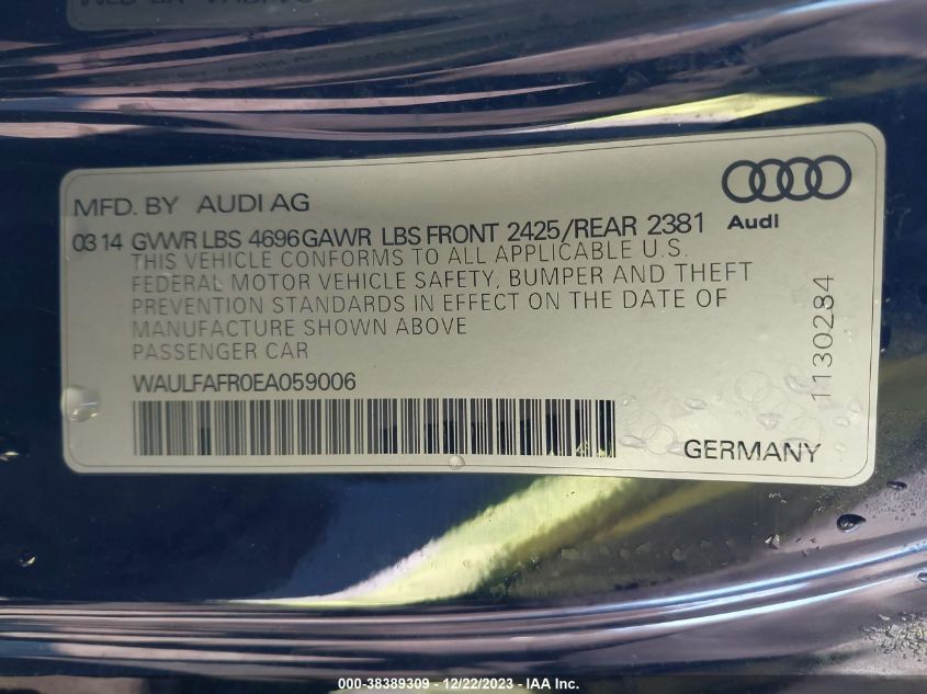 WAULFAFR0EA059006 2014 Audi A5 2.0T Premium