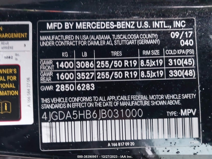 2018 MERCEDES-BENZ GLE VIN: 4JGDA5HB6JB031000
