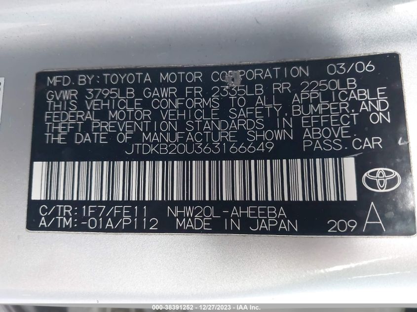 JTDKB20U363166649 2006 Toyota Prius