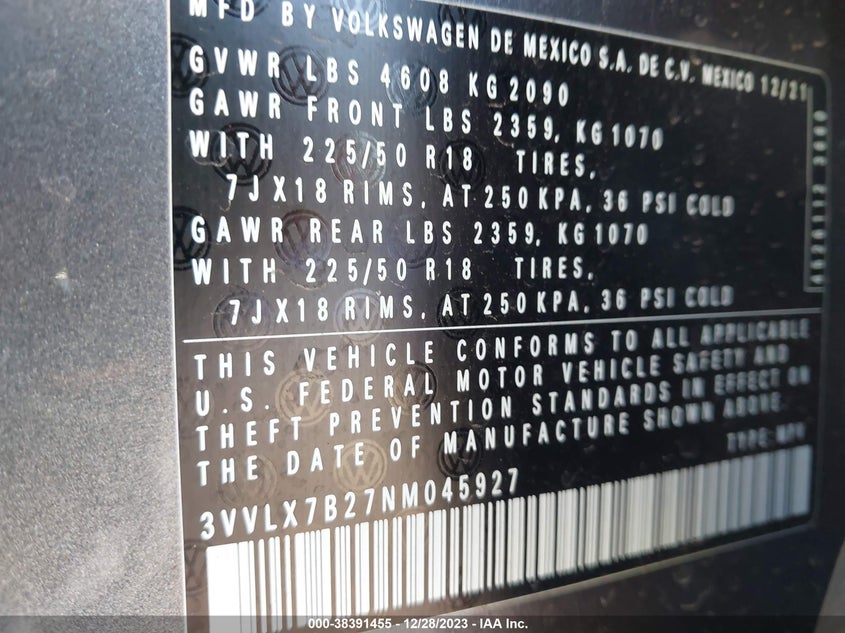 2022 VOLKSWAGEN TAOS 1.5T SE - 3VVLX7B27NM045927