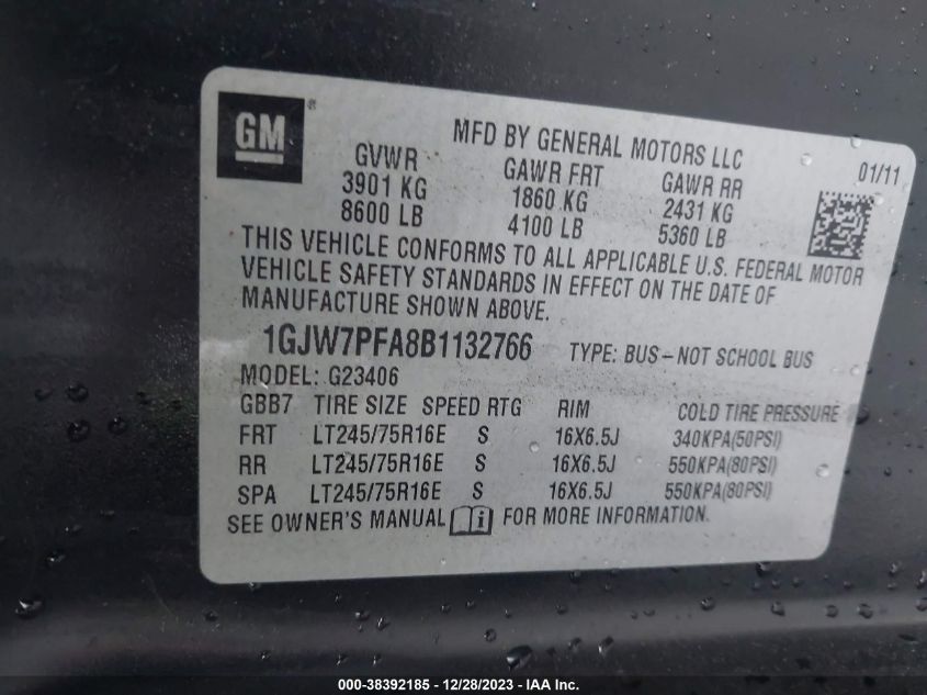 1GJW7PFA8B1132766 2011 GMC Savana 2500 Ls