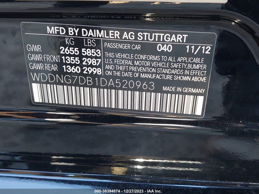 2013 MERCEDES-BENZ S 550 WDDNG7DB1DA520963