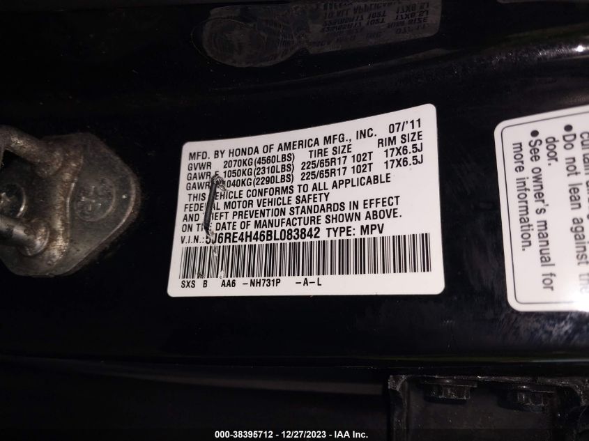 5J6RE4H46BL083842 2011 Honda Cr-V Se