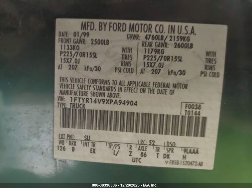 1FTYR14V9XPA94904 1999 Ford Ranger Xl/Xlt