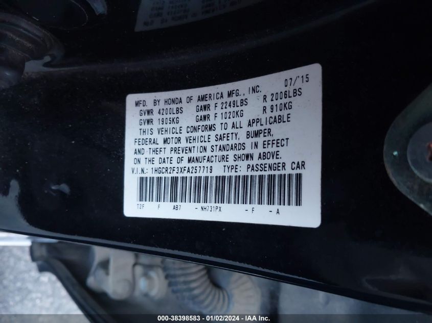 1HGCR2F3XFA257719 2015 Honda Accord Lx