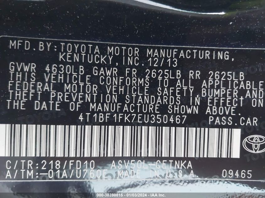 4T1BF1FK7EU350467 2014 Toyota Camry Le