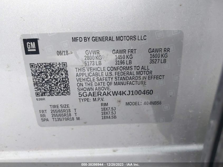 5GAERAKW4KJ100460 2019 Buick Enclave Fwd Preferred