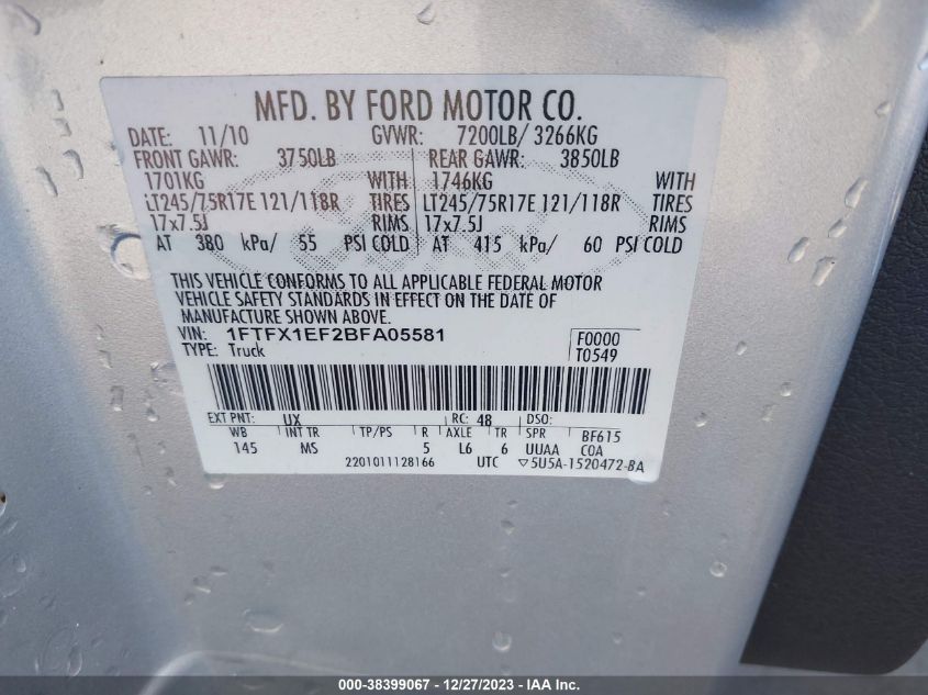 1FTFX1EF2BFA05581 2011 Ford F-150 Xlt