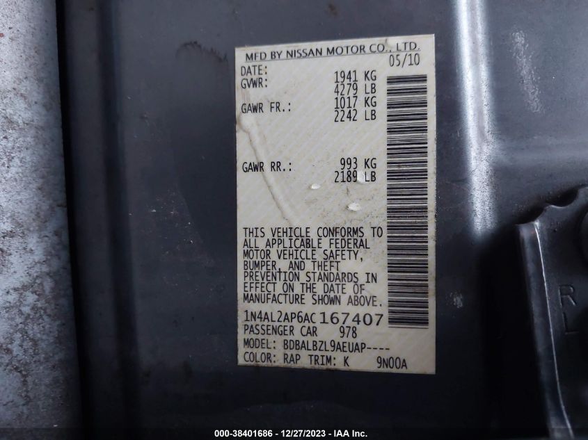 1N4AL2AP6AC167407 2010 Nissan Altima 2.5 S