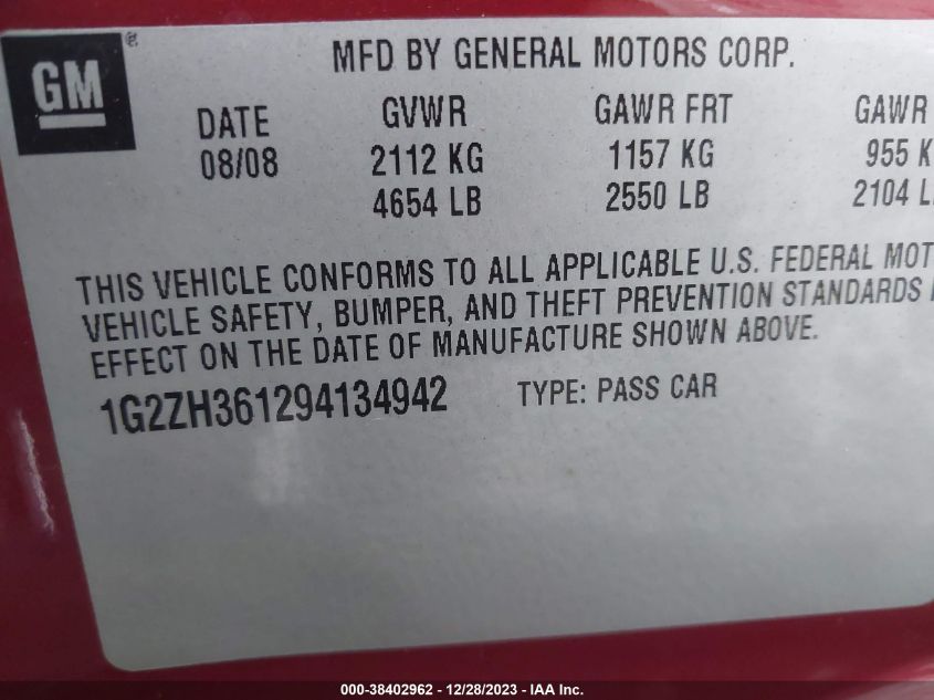 1G2ZH361294134942 2009 Pontiac G6 Gt