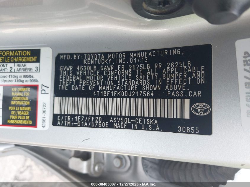 4T1BF1FK0DU217564 2013 Toyota Camry Se