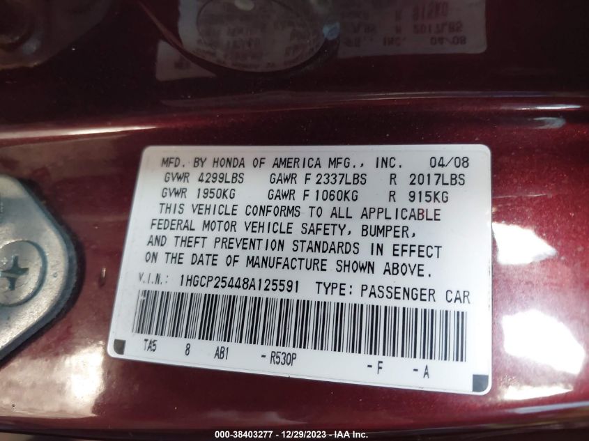 1HGCP25448A125591 2008 Honda Accord 2.4 Lx-P