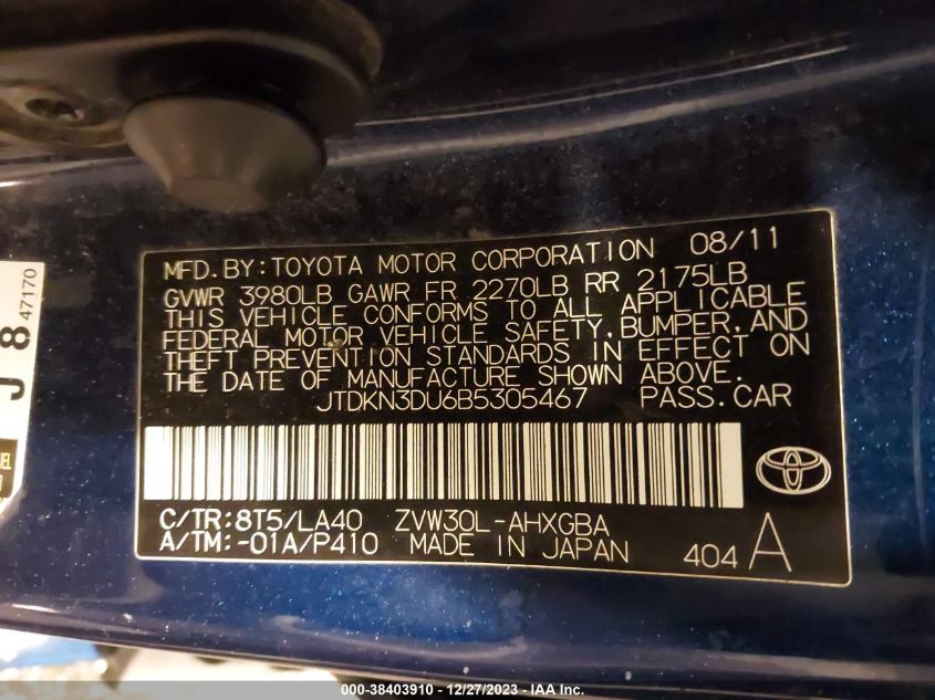 JTDKN3DU6B5305467 2011 Toyota Prius Four