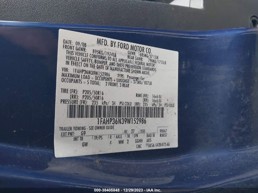 1FAHP36N39W152986 2009 Ford Focus Ses