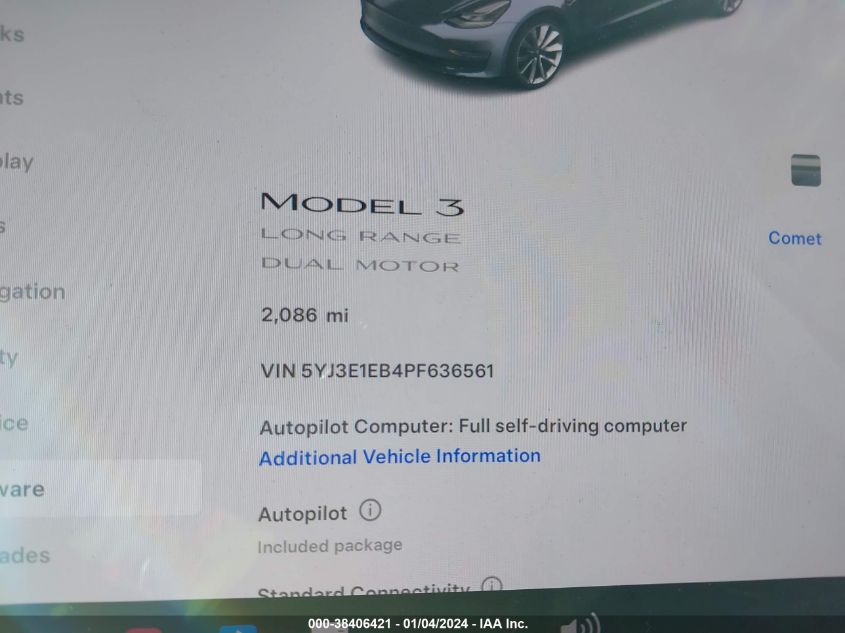 2023 Tesla Model 3 Long Range Dual Motor All-Wheel Drive VIN: 5YJ3E1EB4PF636561 Lot: 38406421