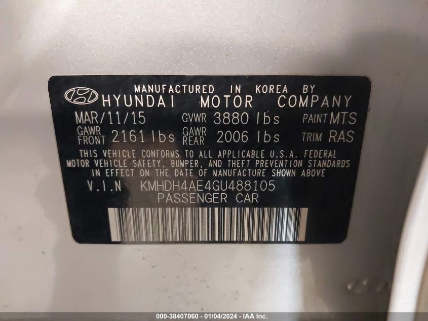 KMHDH4AE4GU488105 2016 Hyundai Elantra Se