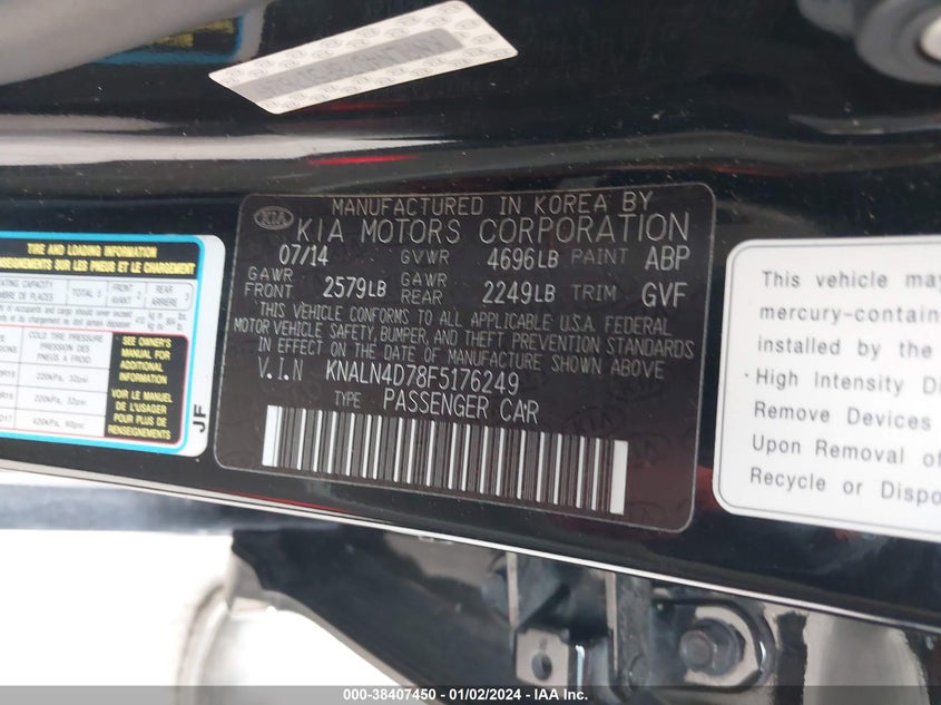 2015 KIA CADENZA PREMIUM KNALN4D78F5176249