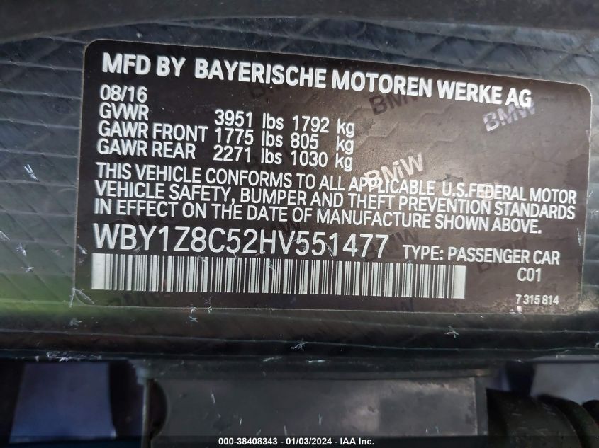 WBY1Z8C52HV551477 2017 BMW I3 94 Ah W/Range Extender