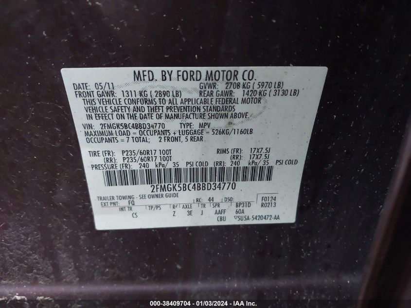 2FMGK5BC4BBD34770 2011 Ford Flex Se