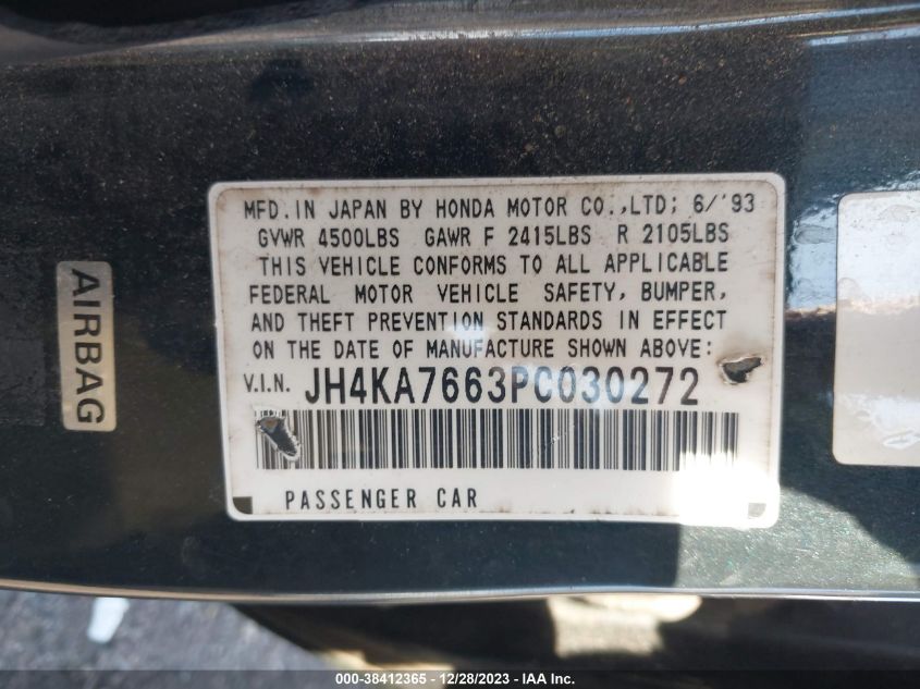 1993 Acura Legend L VIN: JH4KA7663PC030272 Lot: 38412365