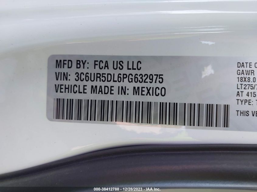 2023 Ram 2500 Big Horn 4X4 6'4 Box VIN: 3C6UR5DL6PG632975 Lot: 38412788