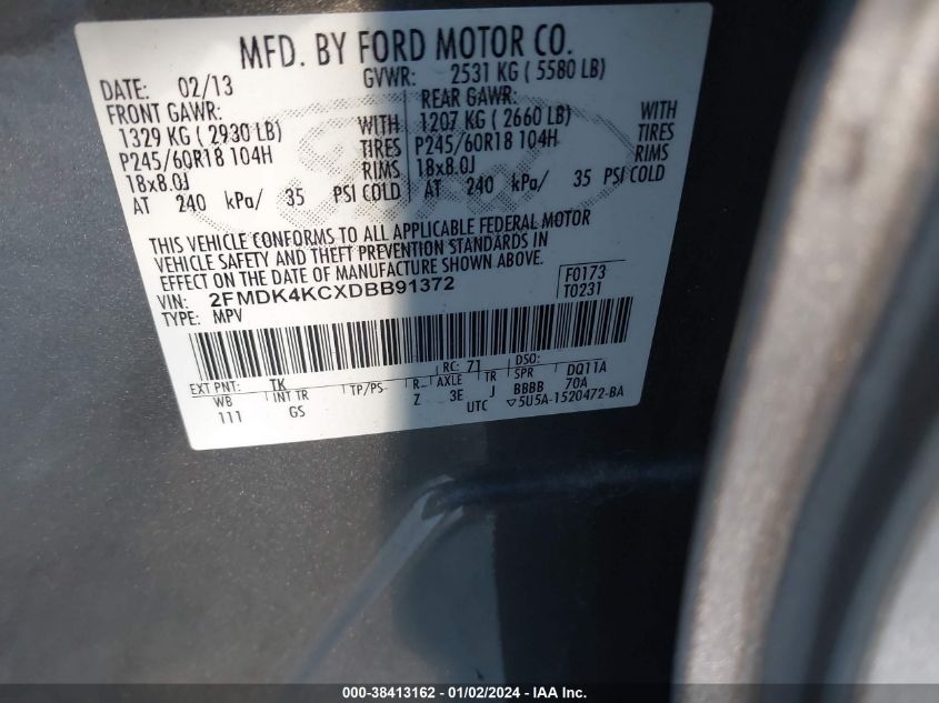 2FMDK4KCXDBB91372 2013 Ford Edge Limited