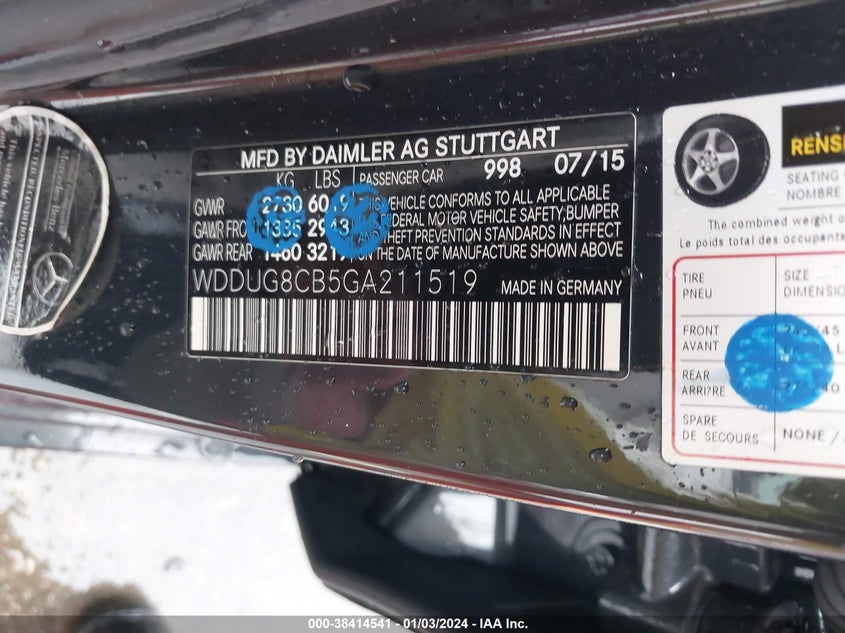 2016 MERCEDES-BENZ S 550 WDDUG8CB5GA211519