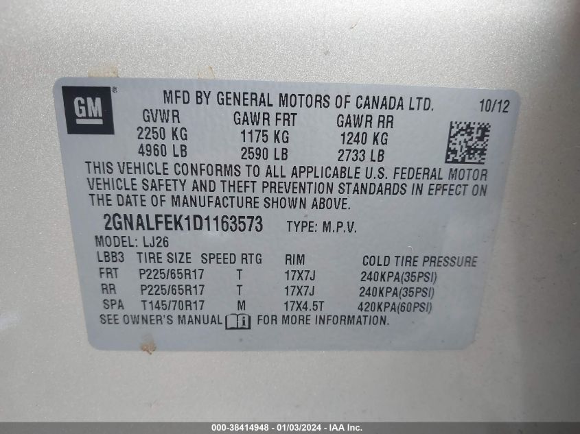 2GNALFEK1D1163573 2013 Chevrolet Equinox Ltz