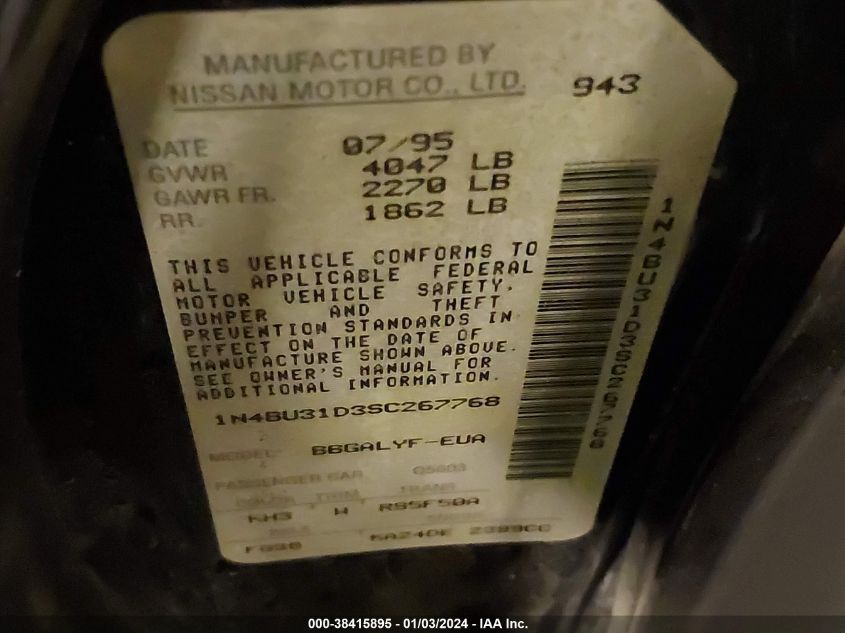 1N4BU31D3SC267768 1995 Nissan Altima Xe/Gxe/Se/Gle