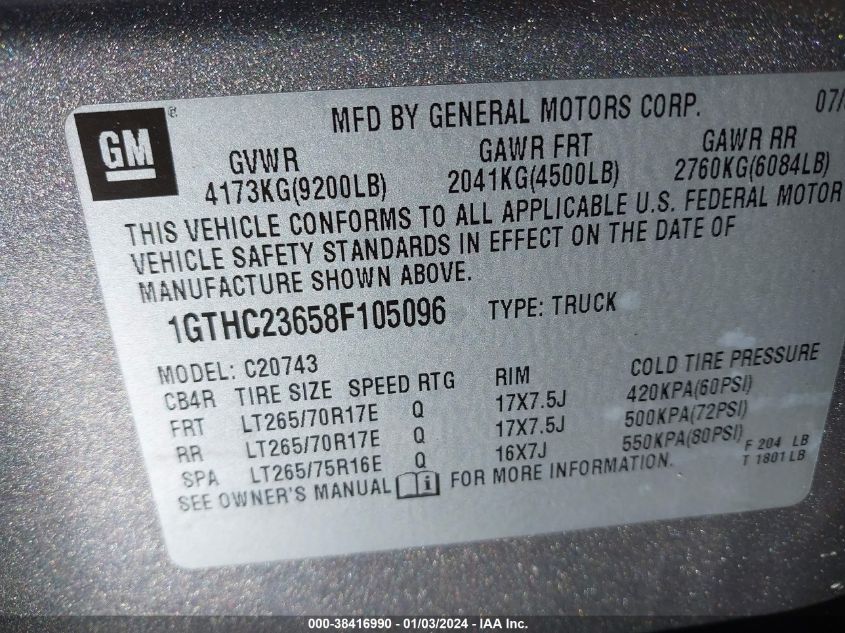 1GTHC23658F105096 2008 GMC Sierra 2500Hd Slt