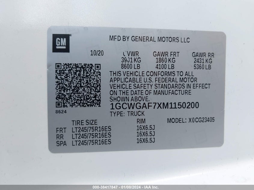 2021 CHEVROLET EXPRESS CARGO RWD 2500 REGULAR WHEELBASE WT - 1GCWGAF7XM1150200