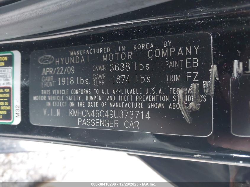 2009 Hyundai Accent Gls VIN: KMHCN46C49U373714 Lot: 38418298