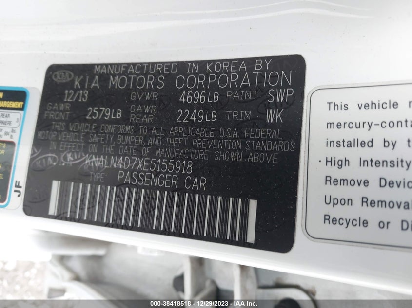 2014 KIA CADENZA LIMITED KNALN4D7XE5155918