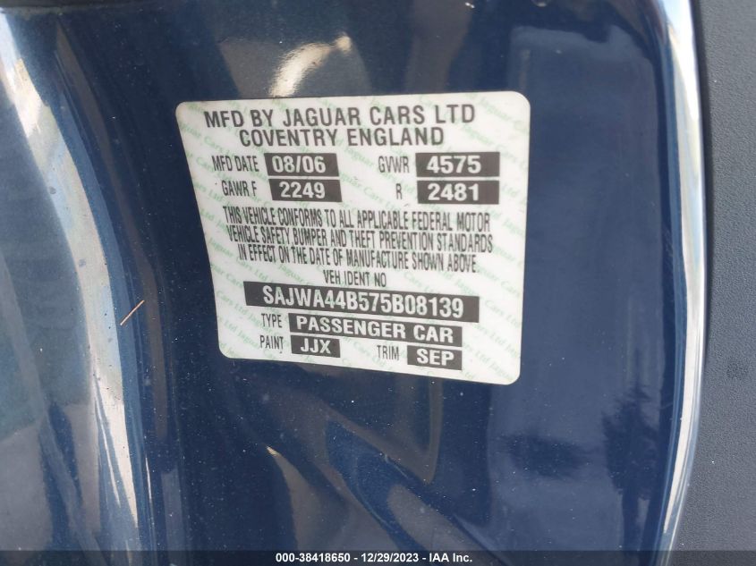 2007 Jaguar Xk VIN: SAJWA44B575B08139 Lot: 38418650