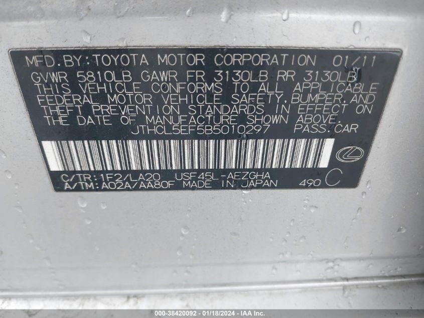 JTHCL5EF5B5010297 2011 Lexus Ls 460