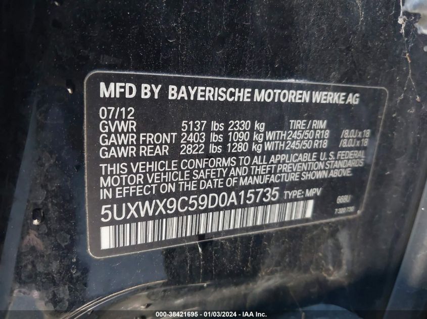 5UXWX9C59D0A15735 2013 BMW X3 xDrive28I