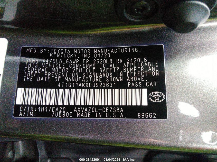 4T1G11AKXLU923631 2020 Toyota Camry Se