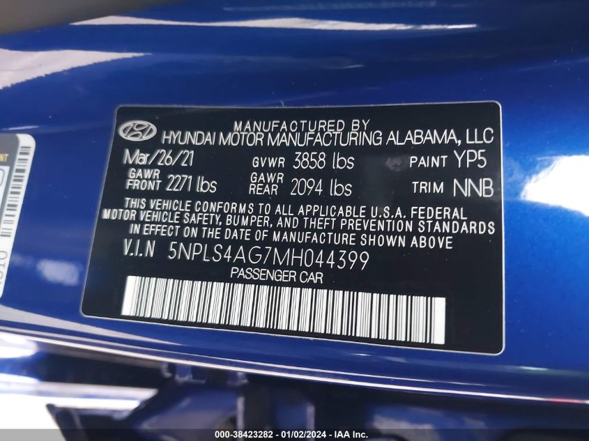 5NPLS4AG7MH044399 2021 Hyundai Elantra Sel